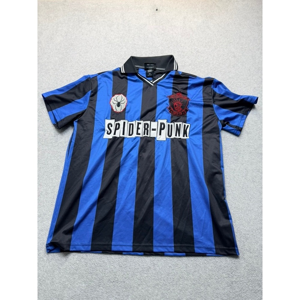 Marvel Spider-Punk Soccer Jersey Blue Black Striped Earth-138 Shirt Mens XS